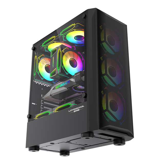 Lovingcool Hot Selling Black PC Case Gamer ATX Micro ATX Computer Cabinets with Tempered Glass Panel Micro ATX Computer Tower