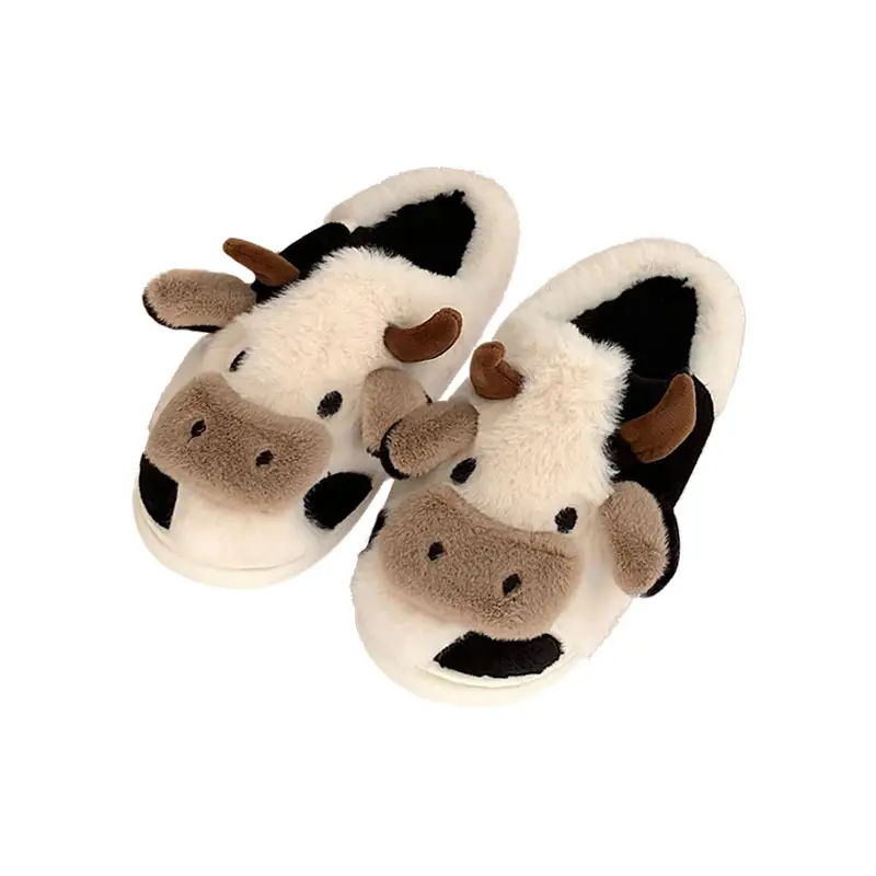 Fuzzy Slippers Cute Women Kawaii Slippers Fluffy Cow Cotton House Slippers