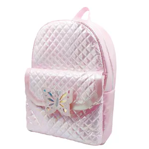 반짝이는 반짝이 시리즈 레이저 퀼팅 PU 어린이 책가방 귀여운 나비 소녀 배낭 십대 학교 가방 사용자 정의 로고