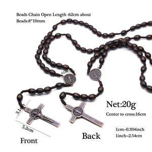 Collana all'ingrosso del rosario Cristo preghiera croce <span class=keywords><strong>cattolica</strong></span> tessitura marrone scuro di riso collana croce di legno - Product Image 3