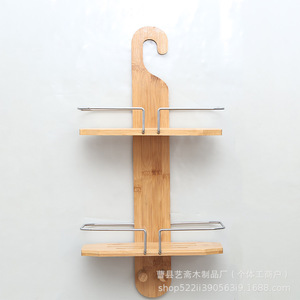 Estante de baño de madera para montar en la pared, estante de almacenamiento colgante de doble capa para artículos de tocador, color bambú, duradero - Product Image 3