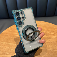 Pour Samsung Film d'objectif tout compris Couverture en TPU galvanoplastie transparente avec étui de téléphone à support magnétique