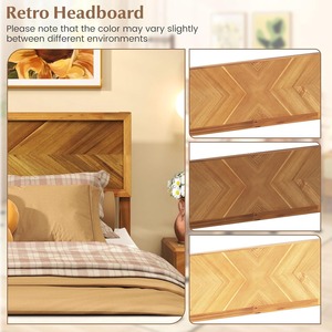 Cadre de lit plateforme en <span class=keywords><strong>bois</strong></span> de style mid-century, taille Queen, avec tête de lit, support à lattes, rangement sous le lit - Product Image 3