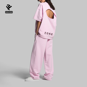 Ensemble de salon 2 pièces personnalisé pour femmes F5449 avec t-shirt surdimensionné dos nu et pantalon large Streetwear Y2k survêtement décontracté - Product Image 2