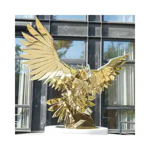 Huisdecoratie Grote Kunst Metalen Dier Goud Roestvrij Staal Adelaar Sculptuur