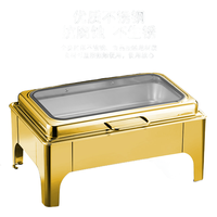 Chauffe-Plat Rectangulaire Électrique Hydraulique en Acier Inoxydable Doré de Luxe pour Hôtels et Restaurants – Ensemble Buffet Professionnel pour Services de Traiteur