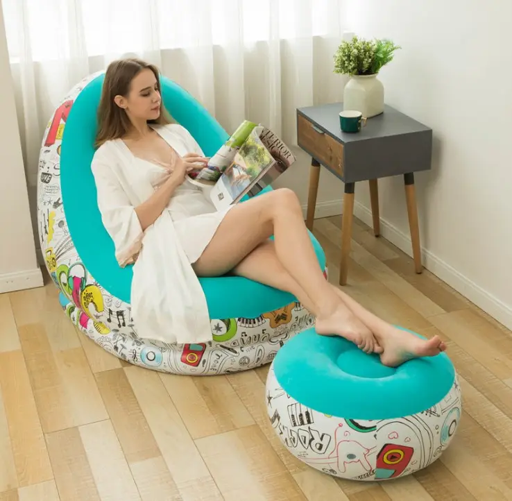 wholesale custom inflatable sofa set with footstool inflatable chair lounge air PVC TPU color custom logo Air chair with ottoman