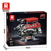 Modèle de moteur de turbine de simulation de supercar V8 F1, groupe mécanique, assemblage de blocs de construction, moteur avec support de batterie