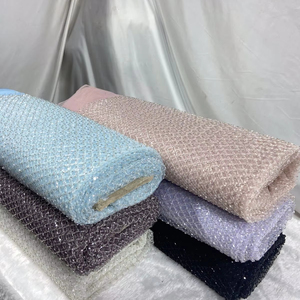 Tissu georgette en viscose avec perles lourdes et matériau tricoté en tulle entièrement brodé idéal pour les robes de mariée - Product Image 2