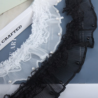 Renda Berlipat Dua Lapis Elastis 2.4 Inci 6cm, Hiasan Berpayet Gaya Lolita Jepang untuk Gaun, Kerajinan Jahit DIY