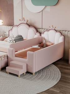 Letto per Bambini Allargato con Sponde di Sicurezza, <span class=keywords><strong>Design</strong></span> Moderno in Legno per Camera da Letto e Sala da Pranzo, Letto Principessa per Ragazze - Product Image 4