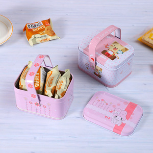 Cartoon Tin <b>Box</b> For <b>Cookies</b> And Candies With Handle Pink Gift Packaging Storage Container For Snacks And Medicine - Product Image 1