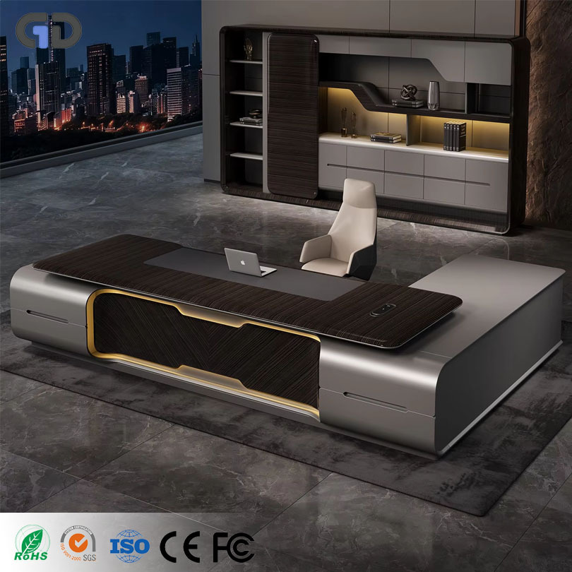 Factory Wholesale Modern Durable Light Luxury Series Executive Boss Desk Silent Slide Drawer Anti-collision Edge Office Table