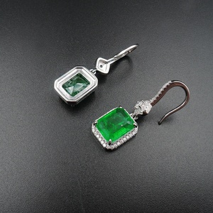 High Quality Jewelry Eco-friendly Copper <b>Silver</b> Plated Square Cut Green Zircon Statement <b>Drop</b> <b>Earrings</b> for Women - Product Image 4