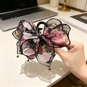 Summer mesh tassel hair <b>clip</b>, women's <b>bow</b> hair <b>clip</b>, elegant half-up hair <b>clip</b>, back of head updo shark <b>clip</b> head accessory - Product Image 2