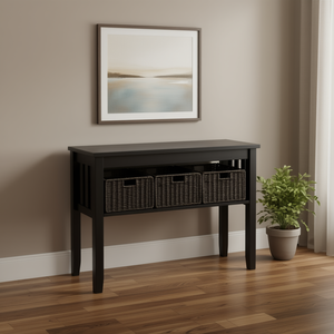 Morris Console <b>Table</b> With 3 <b>Foldable</b> Baskets Solid Wood Modern Living Room Furniture - Product Image 2