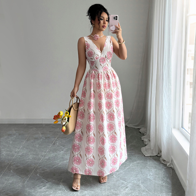Boutique Summer New Fashionable Temperament Elegant Printed Waist Cinched Women's Dress