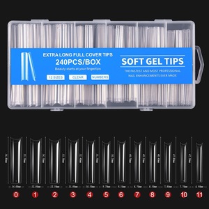 240 faux ongles en acrylique transparents à couverture complète, pour manucure DIY, longs, demi-couverture, carrés, en ABS - Product Image 5