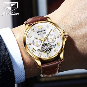 Jsdun 8926 reloj mecánico automático para hombre correa de cuero genuino reloj esqueleto diseño moda 50M impermeable hombre reloj de pulsera - Product Image 3