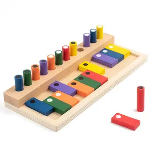 Mainan meja anak-anak Montessori, alat bantu mengajar silinder kayu populer catur latihan memori lucu baru