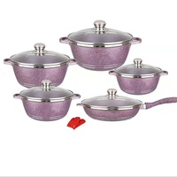 Vente flash : Ensemble de 12 casseroles en fonte, ensemble de casseroles antiadhésives en marbre, casserole en aluminium avec gants isolants, ustensiles de cuisine en granit