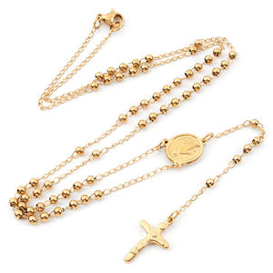 Rosario Largo Religioso de San Benito, Chapado en Oro de 18k, Plata y Acero Inoxidable, con Colgante de Cruz de la Virgen María, Collar de Rosario Católico - Product Image 1