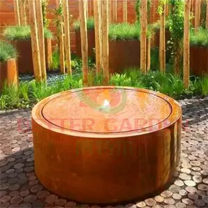 Table basse ronde en acier Corten jardin extérieur caractéristique fontaine cascade étang eau qui coule décoration murale