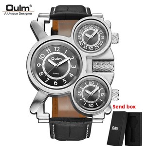 Orologio da uomo OULM Oulai con cassa in lega, all'ingrosso, per il commercio estero, in promozione, al quarzo, multi-fuso orario, con cinturino in pelle, modello 1167, casual, con lancette, impermeabile 10m - Product Image 2