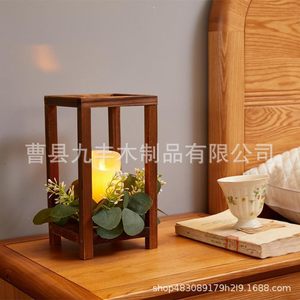 Portavelas cuadrado de madera de pino, decoración de boda, linterna con base floral para centro de mesa - Product Image 3