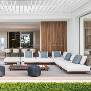 طقم كنب خارجي فاخر على شكل حرف L من خشب الساج عالي الجودة، أثاث حدائق للفنادق والفيلات، كنبة خشبية صلبة لغرفة المعيشة والفناء الخارجي - Product Image 6