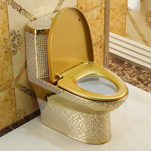 WC monobloc doré allongé Chaozhou à poser au sol avec siphon en S pour salle de bain - En promotion - Product Image 5