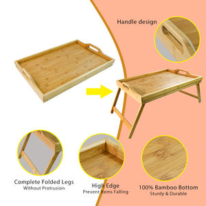 Acacia Snack Antique Large Chocolate Kitchen Bamboo Wooden Dinner TV Coffee Organizer Food Tea Wood <b>Bed</b> Serving Tray with Legs - Product Image 4