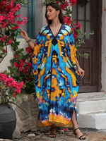 Nouvelle Robe Abaya Africaine Musulmane Décontractée Multicolore pour Femme, Grande Taille Ample en Rayonne, Imprimée, pour la Plage et la Maison, Style Moyen-Orient