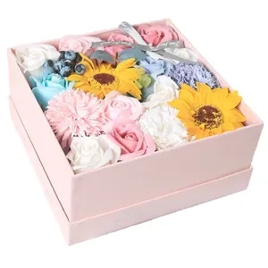 Custom printing boutique rose flower round boxes wedding decorative gift velvet heart shaped flower paper packaging box