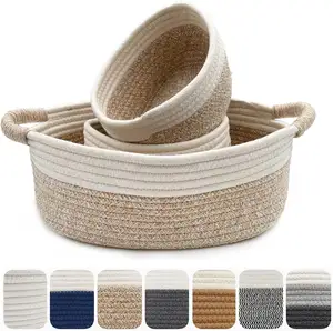 3 Pcs Toys Boho Nursery Storage Bin Woven Cotton Rope Storage Baskets For Organizing Baby Diaper