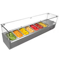 Table de préparation réfrigérée pour comptoir avec protection en verre pour le stockage à froid des garnitures de pizza et des ingrédients de salade