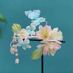 2025 Spring Collection Original Design Handmade Ancient Style <b>Sweet</b> and Ethereal Gradient Pink <b>Flower</b> Soft Hairpin Hanfu - Product Image 2