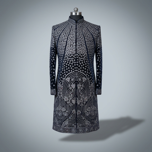 STYLISH HEAVY EMBROIDERY on STUNNING BLACK GROOM SHERWANI and <b>PANT</b> WITH Men's Suits & Blazer>Men's Suits - Product Image 5