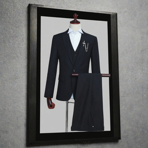 <b>Men's</b> Black 3 Piece <b>Suit</b> Set Single Breasted Notched Lapel Jacket <b>Vest</b> Pants Formal Business Wedding Outfit - Product Image 2
