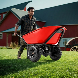 Brouette robuste TAYO en plastique rouge à 2 roues, manuelle, pour usage agricole et de construction - Product Image 1