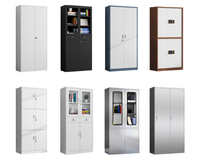 Armoire de classement en acier avec 2 tiroirs verrouillables et porte en verre, meuble de rangement moderne en métal pour bureau, école ou mobilier de bureau.
