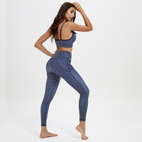 Bleu et Blanc Rayures Imprimé Sublimation Aucune Transparente Leggings D'entraînement Taille Haute Pantalon De Haute Qualité Pantalons De Yoga Élastiques