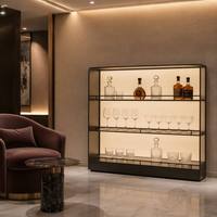 Buffet moderne minimaliste avec structure en acier inoxydable, éclairage LED, taille personnalisée, présentoir à vin, villa, hôtel, salon