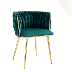 Chaises de salle à manger modernes de luxe élégantes avec cadre doré, chaise d'appoint ronde avec revêtement en velours - Product Image 5