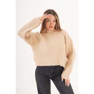 Pull en maille spirale à motif pour femme, mode automne, couleur crème, vente en gros, haut décontracté pour femme, décoration boutonnée, logo sur le devant - Product Image 1