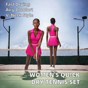 Conjunto de Falda de Tenis de Secado Rápido Antideslumbrante para Mujer, Traje de Yoga Transpirable con Cuello Alto, Logotipo Personalizado en la Parte Delantera, Ropa Deportiva con Protección UV - Product Image 3