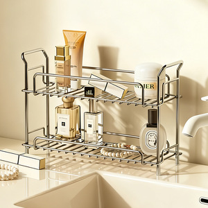 <b>Bathroom</b> Storage Rack 50X30Cm Double Layer Stainless Steel Freestanding For Cosmetics Skincare Vanity Organization - Product Image 2