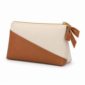 Vegan PU Portable Cosmetic <b>Bag</b> <b>Small</b> Envelope Colour Block Bow Charm <b>Cream</b> Caramel Zipper Custom Logo Gift - Product Image 4