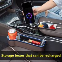 Lumière d'ambiance LED colorée pour voiture, boîte de rangement pour l'espace entre les sièges avec charge rapide 2USB, support de téléphone pour accoudoir de console centrale entre les sièges