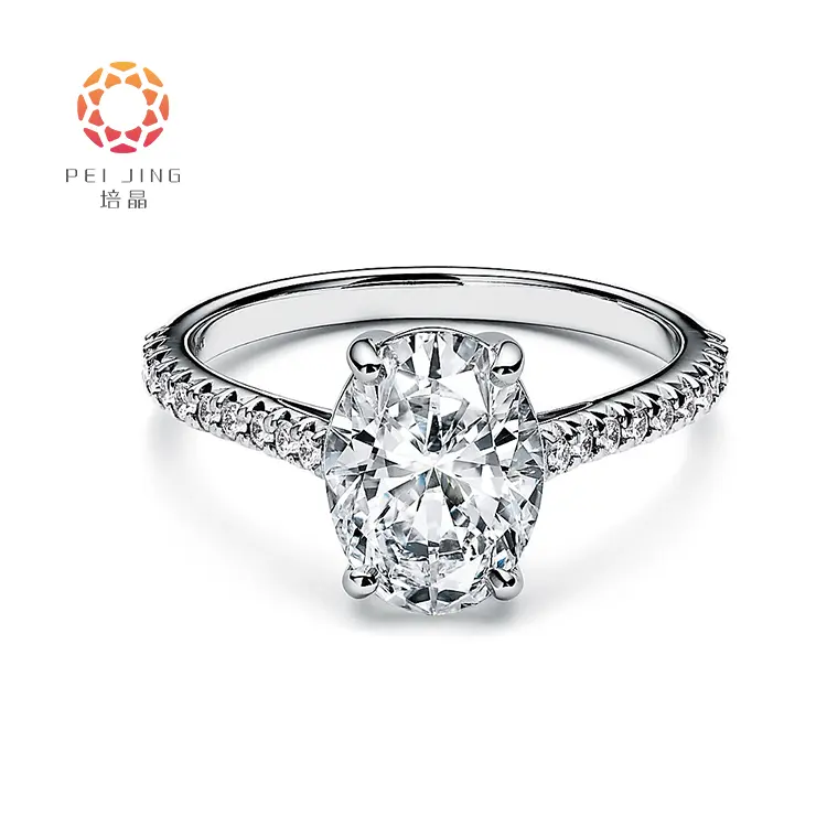 18k White Gold Diamond Wedding Ring Oval Solitaire Diamond Ring Halo Diamond Engagement Ring